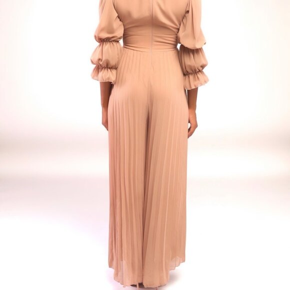 Glamour Long Sleeve Pleated Jumpsuit - Picture 4 of 5